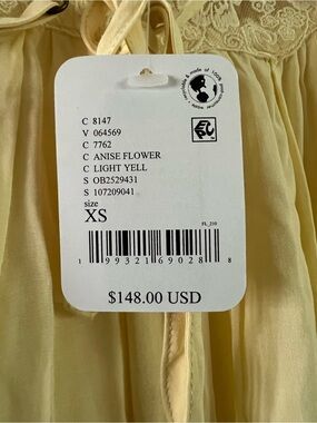 Free People Light Yellow Anise slip Dress - Size XS